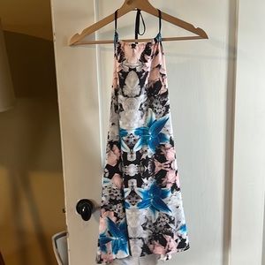 A floral halter mini dress that is super comfortable